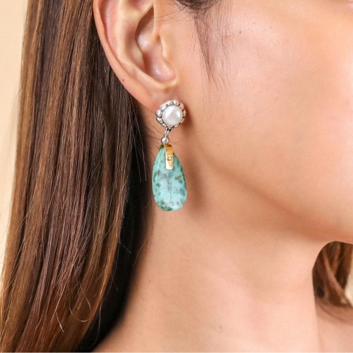 Серьги Nature Bijoux, Mara, с бирюзой и жемчугом, NB24.2-12-79765 зеленый фото 3